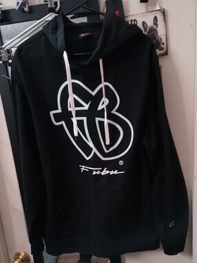 FUBU Black Hoodie with White Logo and White Drawstrings Brand New Size Large